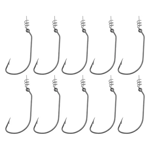 Be In Your Mind 10 Stück #1/0 Offset-Haken mit Köderhalter Swimbait-Haken mit Zentrierfederstift für Weiche Plastik-Schwimmköder Und Wurmköder 4,5x2,4cm