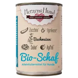 Herzenshund Bio Schaf mit Bio-Zucchini | 12x400g Hundefutter - Hundefutter mit hochwertigem Bio-Schaf und gesunder Bio-Zucchini, ideal für eine artgerechte Ernährung Ihres Hundes.