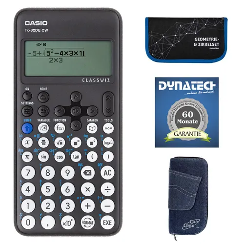 Casio FX-82 DE CW mit Jeans-Tasche, Zirkelset und Garantieverlängerung