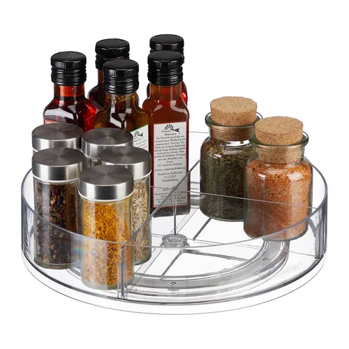 Drehteller Kühlschrank Organizer - Gewürzständer Rondell - Praktischer freistehender Organizer für Gewürze, mit einem Durchmesser von 27 cm und transparentem Design für einfache Sichtbarkeit.