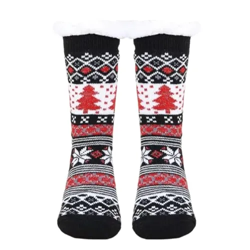 Ramona Lippert Weihnachtssocken Socken Thermosocken Damen Herren Kinder Weihnachten Kuschelsocken Stoppersocken Größe 35-42 (Schwarz)
