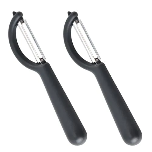 Sparschäler (2 Stück), Sparschäler Edelstahl, Mehr mit leicht zu greifenden Griffen, Für Kartoffeln, Karotten,Gemüse und Obst, 16,5 × 3,5 cm, Schwarz