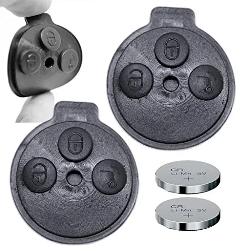 2X Auto Schlüssel Funk Fernbedienung Tastenfeld Gummi + 2X CR2016 Batterie kompatibel mit SMART