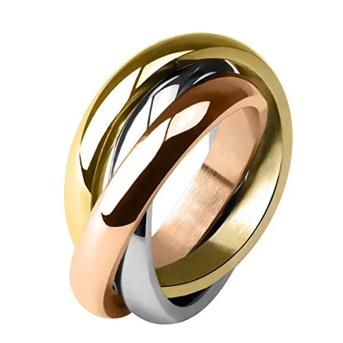Taffstyle® Damen Verlobungsring Wickelring Designer Schmuck 3 in 1 Ring Edelstahl - Silber Gold Bronze - Größe 58 (18.5)