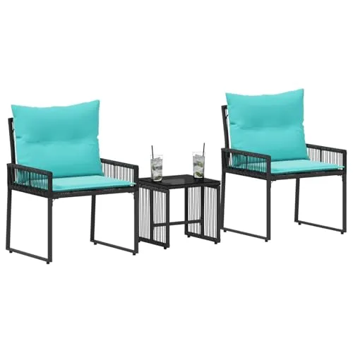 vidaXL Gartenmöbel Set 7-teilig mit Kissen - Schwarz und Türkis - Komfortables 7-teiliges Gartenmöbel Set aus robustem Poly-Rattan für entspannte Stunden im Freien. Verstellbare Füße sorgen für Stabilität, während die abnehmbaren Kissen zusätzlichen Komfort bieten.
