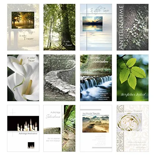 Edition Seidel Set 12 einfühlsame Trauerkarten/Beileidskarten mit Umschlag. Trauerkarte Beileidskarte mit Spruch schreiben (Doppelkarten/Klappkarten mit Briefumschlag (20036)
