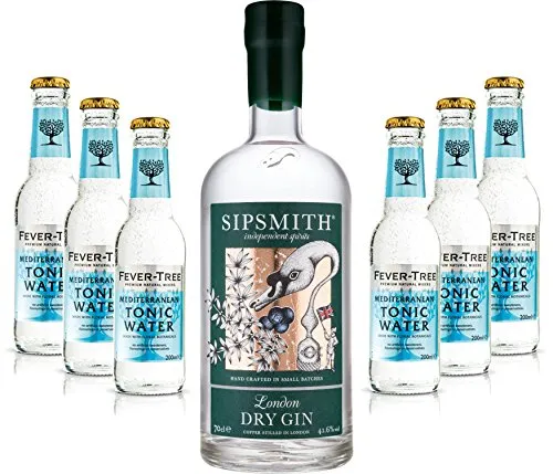 Gin Tonic Set - Sipsmith London Dry Gin 0,7l 700ml (41,6% Vol) + 6x Fever Tree Mediterranean Tonic Water 200ml inkl. Pfand MEHRWEG -[Enthält Sulfite]