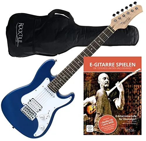 Rocktile Sphere Junior E-Gitarre 3/4 Blau mit Gitarren-Schule - E-Gitarre für Kinder in 3/4-Größe, leicht und handlich mit 1 Humbucker und 1 Single Coil. Inklusive Gigbag und Gitarrenschule für den perfekten Einstieg in die Musik.