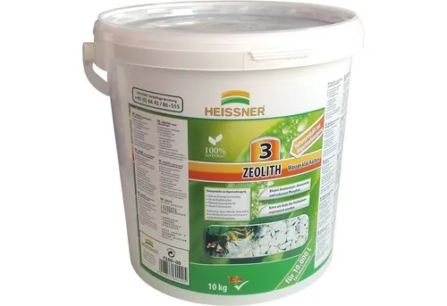 Heissner Teichpflege Zeolith 10kg - 10 kg Zeolith von Heissner zur Unterstützung der Teichpflege. Ideal zur Reduzierung von Schadstoffen im Wasser und zur Förderung eines gesunden Teichökosystems. Einfach in der Anwendung für ein klares Teichwasser.