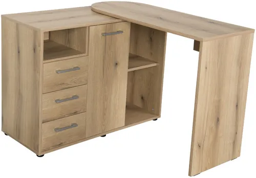 Schreibtisch VOGL MÖBELFABRIK - braun (evo eiche) - Kinderschreibtisch mit schwenkbarer Tischplatte, platzsparend und ideal für kleine Räume, Made in Germany. Mit 3 Schubladen und variabel einsetzbaren Einlegeböden.