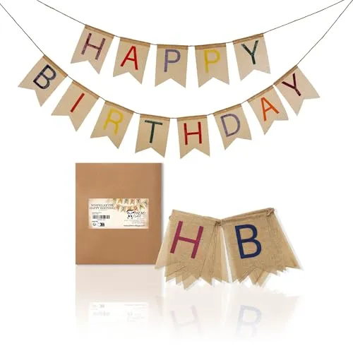 PHENO FLAGS Happy Birthday Stoff-Wimpelketten (2m und 2,5m) aus Leinen, Wiederverwendbare Geburtstags Dekoration bunt Bedruckt