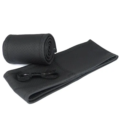 1x Lenkradbezug aus 100% Echtleder Schwarz PERFORIERT Lenkradschoner 36-37cm