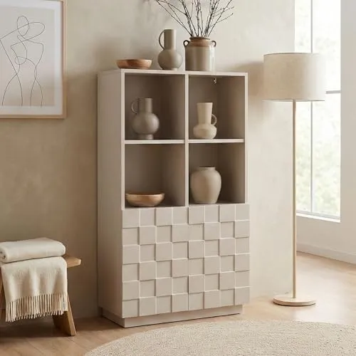 en.casa Hochkommode »Bopibobro« 2 Türen 3D-Front Beige von en.casa