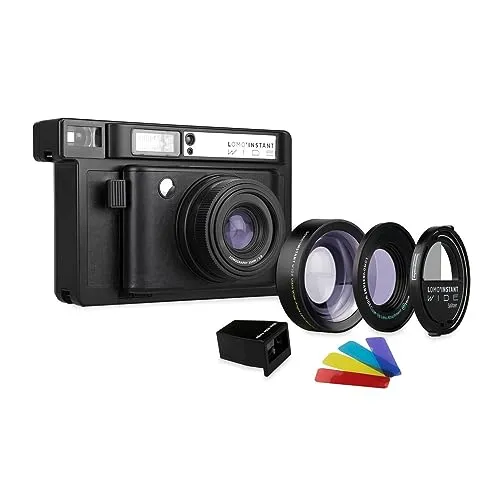 Lomography Lomo'Instant Wide Combo Black - Sofortbildkamera mit doppeltem Bildformat, für kreative und großzügige Aufnahmen in analoger Freiheit.