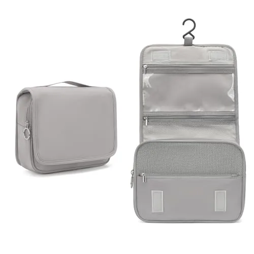 Kono Kulturbeutel Damen & Herren, Kulturtasche Zum Aufhängen, Kosmetiktasche mit Haken, Große Kosmetiktasche für Damen, geeignet für große Behälter und Reisegröße Zubehör (Grey)