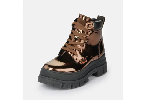 Buffalo 1622635 Aspha Lace Up Mid Copper Stiefelette goldfarben 40 EU - Modische Stiefelette in Gold mit schnürbarem Design. Aus hochwertigem Lackmaterial und mit herausnehmbarem Foam-Fußbett für optimalen Tragekomfort. Ideal für stilvolle Auftritte!