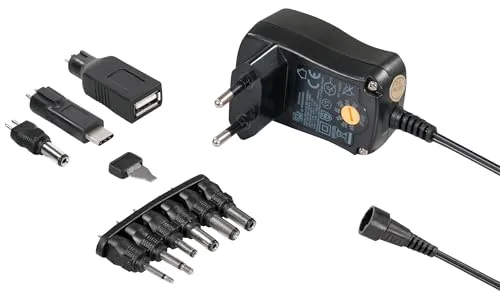 MaxTrack Stabilisiertes Schaltnetzteil mit 7 Spannungsstufen, 600mA, USB A, USB C, 1,8m Kabel, Universelles Netzteil, DC Stecker, Netzteil mit Adapterstecker, mit Spannungsregler
