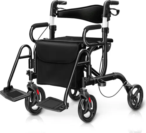 COSTWAY 2 in 1 Rollstuhl & Rollator – Klappbar, leicht & höhenverstellbar - Vielseitiger 2-in-1 Rollator aus robustem Aluminium, ideal für den täglichen Einsatz. Mit 6-fach höhenverstellbaren Griffen und praktischem Sitz für zusätzliche Unterstützung beim Gehen.
