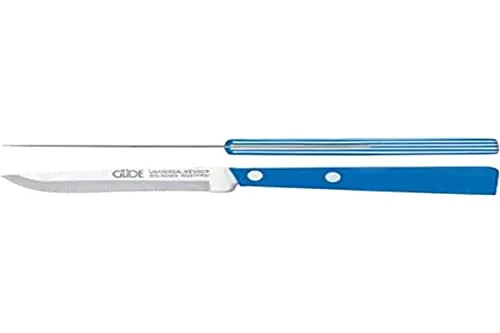 GÜDE Universalmesser blau/weiß 10 cm mit Wellenschliff - Kochmesser aus Solingen, ideal für vielseitige Schneidarbeiten, mit rostfreier Klinge aus Spezial-Messerstahl und spülmaschinenfestem Griff.