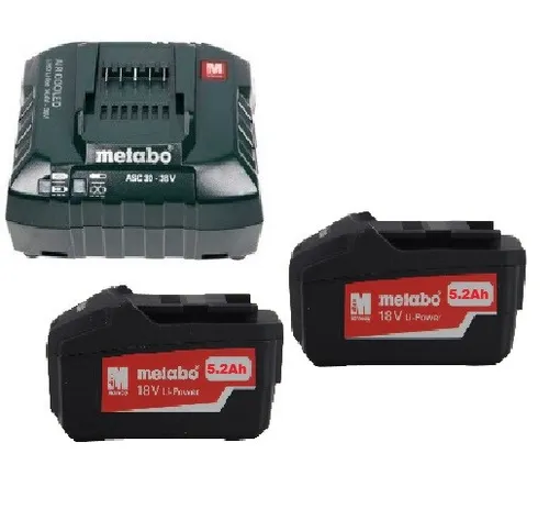 Metabo Akkupack Basis-Set 2 x 5.2 Ah Li-Power - Elektrowerkzeug-Akkus, leistungsstarker Lithium-Ionen-Akkupack mit 5,2 Ah für lange Laufzeiten und hohe Effizienz in allen Metabo-Geräten.