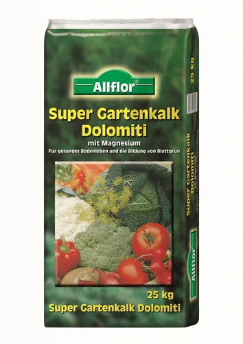 Allflor Gartenkalk Dolomiti 25 kg - Gemüsedünger, verbessert die Bodenstruktur und versorgt Pflanzen mit wichtigen Mineralien für gesundes Wachstum.