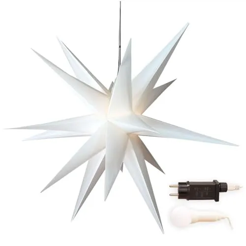 Leuchtender Weihnachtsstern weiß 3D-Optik mit LED-Birne - Weihnachtsdekoration für drinnen und draußen, Ø 100 cm, mit Timer-Funktion und warmweißem Licht, ideal für festliche Stimmung.