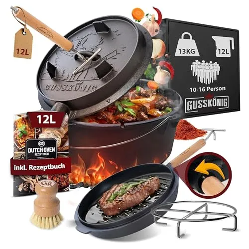 Gusskönig Dutch Oven Set mit Edelstahl-Untersetzer (GK-016) in schwarz von GUSSKÖNIG