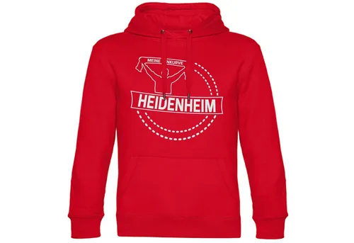 multifanshop Kapuzensweatshirt Heidenheim - Meine Fankurve - Hoodie rot XXL - Sportlicher Kapuzensweatshirt in leuchtendem Rot, ideal für Fans. Aus 80% Baumwolle und 20% Polyester, bietet tollen Tragekomfort und ist perfekt für die Freizeit.