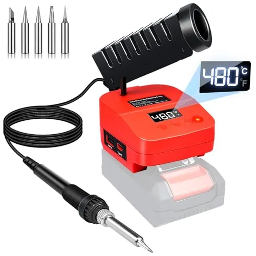 GZYZ Akku-Lötkolben-Set kompatibel mit Power X-Change 18V Akku, Tragbarer Lötkolben mit USB und Typ-C, Einstellbarer Temperaturbereich 180–480 °C für Heimwerkerarbeiten, Elektroarbeiten (Ohne Akku)