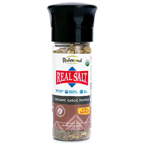 Real Salt Seasonings organic Garlic Pepper Salz, 93g Mühl-Streuer - natürliches Speisesalz aus altem Ur-Meer in Utah, mit herzhaften BIO Kräutern, Knoblauch und Pfeffer, reich an Mineralien