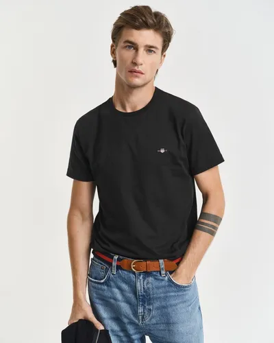 GANT Herren Slim Shield T-Shirt, Schwarz, XXL EU - T-Shirts für Herren mit schmaler Passform und grafischer GANT-Stickerei auf der Brust für einen stilvollen Look.