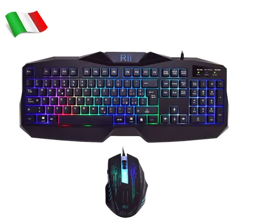 Rii Gaming RK400 - Set Tastatur und Maus Von Spiel, Holzmaske, USB Kabel