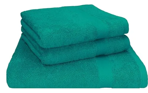Betz 3-TLG. Saunatuch Set Badetuch Saunatücher Handtuch Premium Frottee 1 Saunatuch 70 x 200 cm 2 Handtücher 50 x 100 cm Farbe smaragdgrün