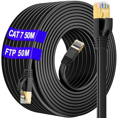 LAN Kabel 50 meter Cat 7 Outdoor & Indoor, Netzwerkkabel 50m S/FTP(50Clips)