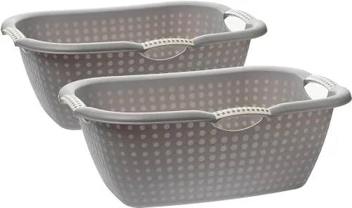 2friends 2er Kunststoff Wäschewannen-Set, 28 Liter Graue Wäschekörbe mit Ergonomischen Griffen, Ideal für Effiziente Wäscheorganisation und Stilvolle Aufbewahrung
