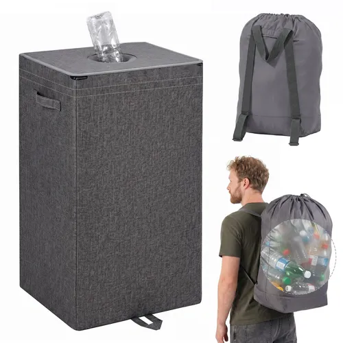 Flaschenkorb Pfandflaschen Sammelbehälter 100L Flaschensammler Leergut Aufbewahrung mit herausnehmbarem Rucksack-Innenbeutel für Küche und Recycling