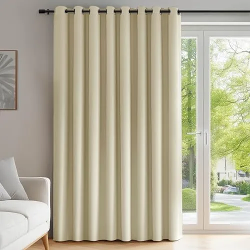 Deconovo Extra Breiter Verdunkelungsvorhang Wohnzimmer Raumtrenner Beige | 1 Stück, H214 x B254 cm, Ösenschal, Kälteschutz, Abdunkelnd, Sichtschutz, UV-Schutz, Fenster Schlafzimmer, Blackout Curtain