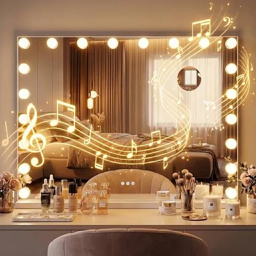 CLP Schminkspiegel Norlina mit Bluetooth - Spiegel für Badezimmer und Ankleidezimmer, mit 20 dimmbaren LED-Leuchten und Bluetooth-Lautsprecher für ein stylisches Make-up-Erlebnis.