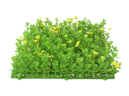 artplants Kunststoff Buchsbaum Matte/Hecke KEIL, Blüten, grün-gelb, 25x25cm - Künstliche Buchsbaum Matte in grün-gelb, ideal für kreative Dekorationen. Perfekt für Innen- und Außenbereich, pflegeleicht und langlebig.