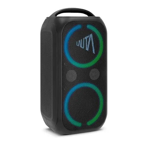 TechniSat LAUTA WUMMSBOX - Tragbarer Bluetooth Lautsprecher mit 80W RMS und LED-Lichteffekten - Tragbare Bluetooth-Lautsprecher mit 12 Stunden Akkulaufzeit und IPX4 Spritzwasserschutz - ideal für Partys im Freien!
