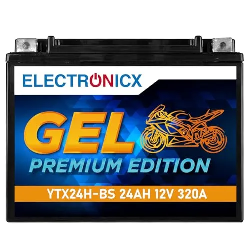 Electronicx GEL YTX24H-BS 12V 24Ah 320A Motorradbatterie – Gel Starterbatterie wartungsfrei versiegelt – Hochleistungsbatterie für Motorrad Quad Roller ATV Jetski Aufsitzmäher – kompakt & rüttelfest