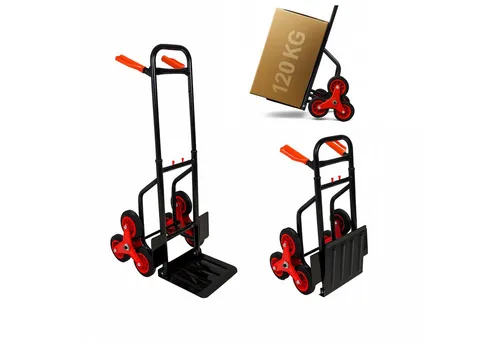 ONDIS24 Sackkarre Transportwagen klappbar, bis 120 kg belastbar, mit Dreifach-Polypropylen-Bereifung - Robuste Sackkarre aus pulverbeschichtetem Stahl für bis zu 120 kg. Ideal für den flexiblen Transport von Kartons und Geräten. Klappbar und platzsparend, mit ergonomischen Griffen für sicheren Halt.