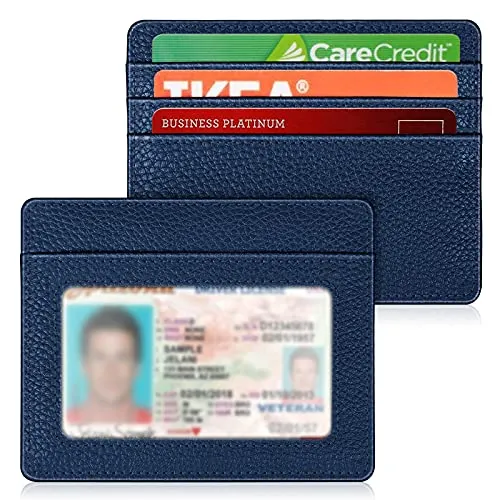 FINTIE Flache Geldbörse Kartenetui Ausweishülle, Premium Kunstleder RFID Schutz Slim Geldbeutel Kreditkartenetui mit ID-Fenster und Schnellzugriff-Fach für Herren Damen, Marineblau