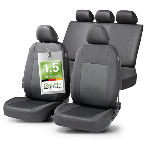WALSER Autositzbezug Ardwell – 14-teiliges Set für stilvollen Schutz - Autositzbezüge in stahl-schwarz, aus hochwertigem Jacquard, ideal für Sitze mit Seitenairbag, einfache Montage durch innovative Systeme.