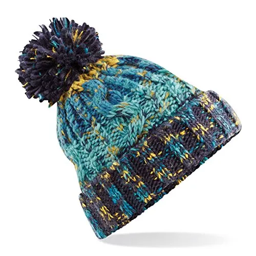 Beechfield Unisex Erwachsene Korkenzieher Strick Pom Beanie Gr. One Size, Mehrfarbig (Marine Splash 000)