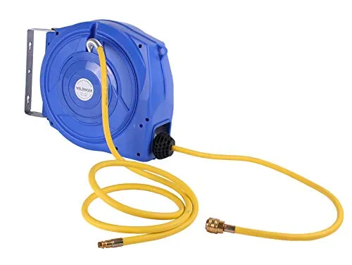 WELDINGER DSA-15 Automatik-Schlauchaufroller mit Druckluftschlauch - Der WELDINGER DSA-15 Automatik-Schlauchaufroller bietet 15 m flexiblen Druckluftschlauch aus abriebfestem Gummi-PVC. Ideal für sicheres Arbeiten, auch bei Kälte, mit cleverem Aufrollmechanismus und stabiler Wandbefestigung.