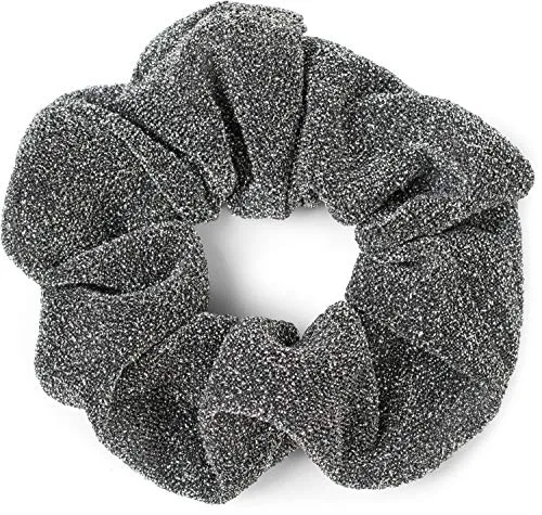 styleBREAKER Damen Glitzer XXL Haargummi im Retro Style, elastisch, Scrunchie, Zopfgummi, Haarband 04027001, Farbe:Silber