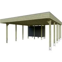 Skan Holz Carport Friesland Hybrid 557 x 708 cm - Stabil und Modern - Carport aus imprägniertem Nadelholz mit Aluminium-Trapezprofilwänden und bruchsicherem Dach. Ideal für sicheren Schutz Ihres Fahrzeugs und zusätzlichen Stauraum.