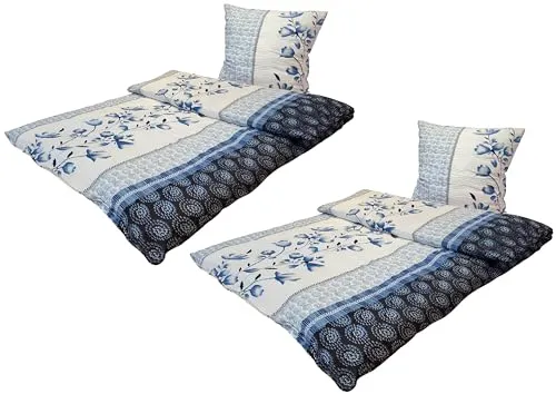 MB Warenhandel24 Bettwäsche Seersucker Microfaser 4 teilig Doppelpack Spar Set mit Reißverschluss 2X 135x200 cm + 2X 80x80 cm (Iris)