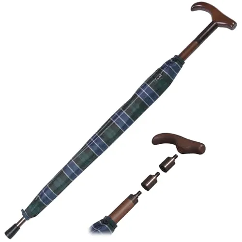 iX-brella Stützschirm höhenverstellbar mit Holzgriff - Karo blau-grün